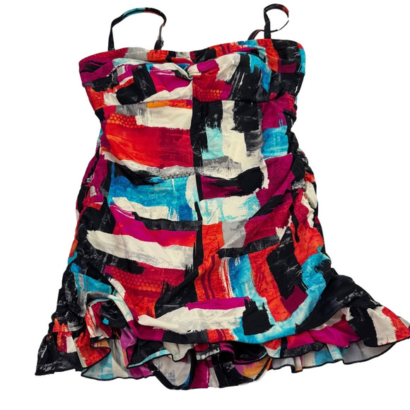 Christina Abstract Patterned One Piece Bathing with Skirt - Picture 1 of 13